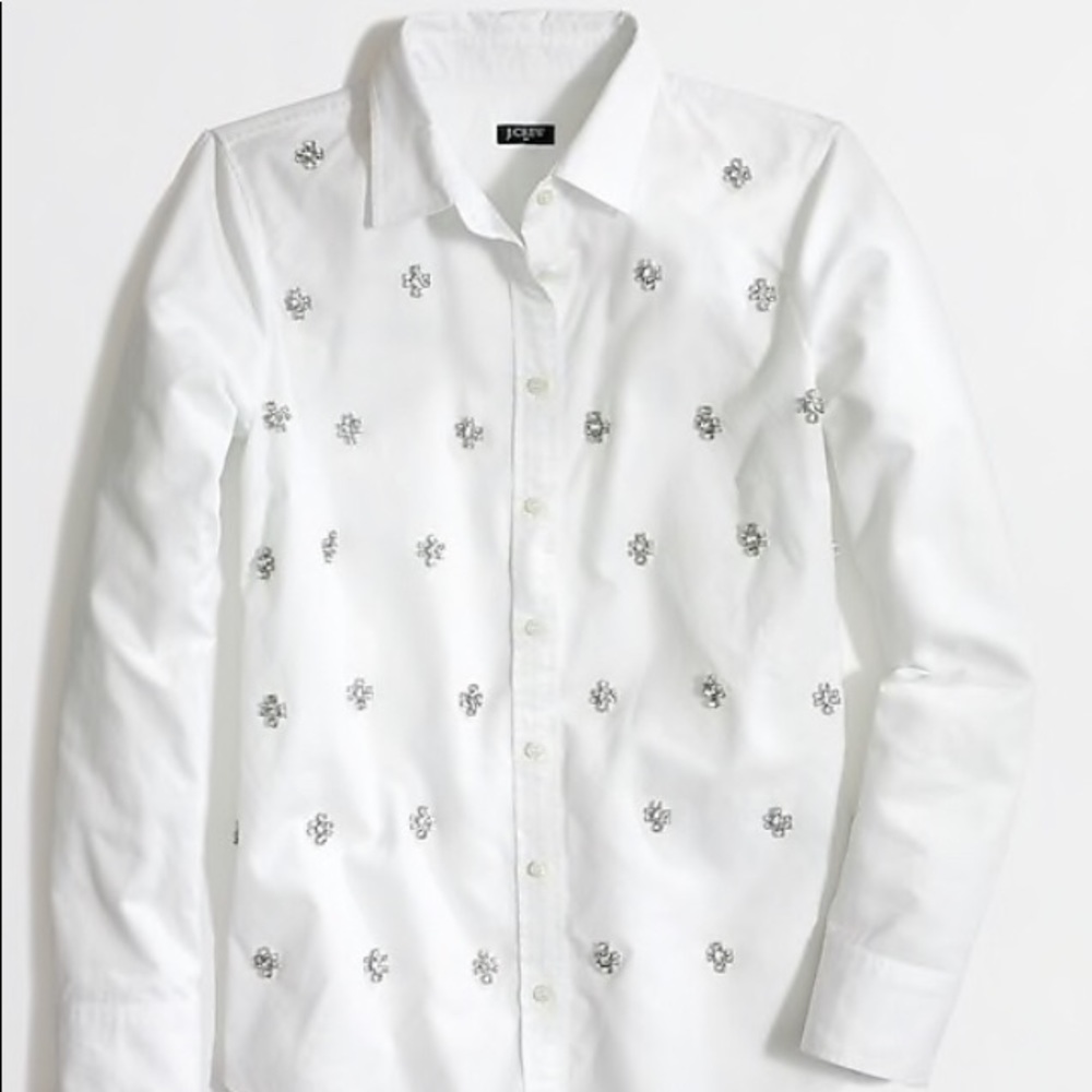 J Crew Embellished 💎 Jeweled Oxford Small White
